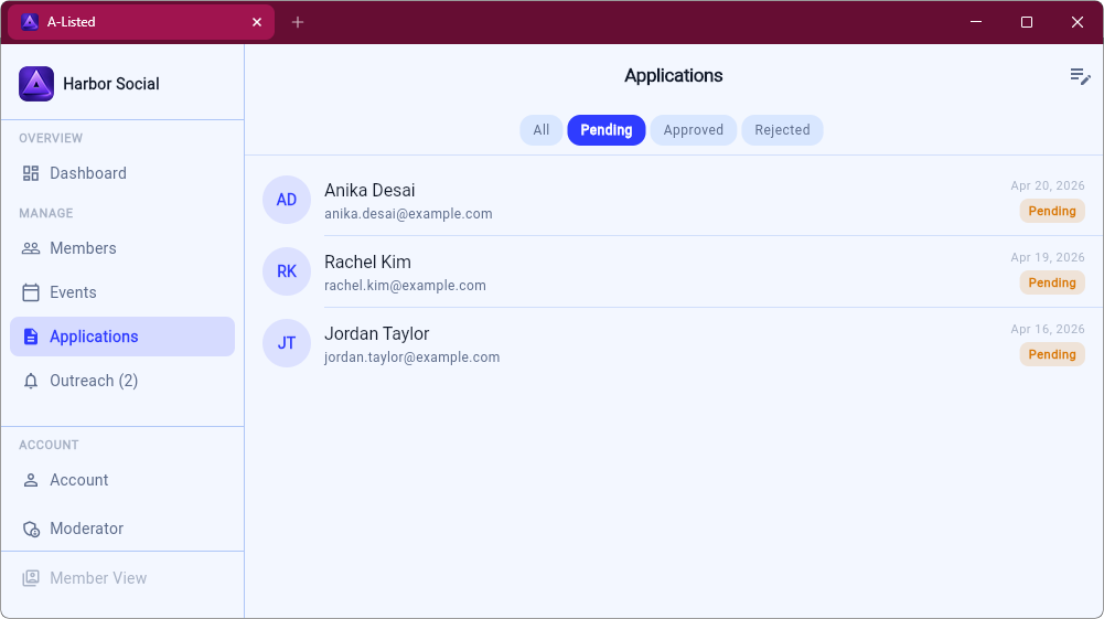 Applications review queue